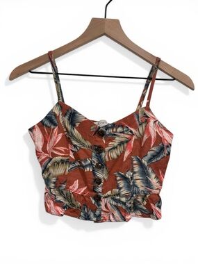 ANN TAYLOR LOFT Tropical Palm Leaf Floral Crop Strappy Sleeveless Top - Size 00P